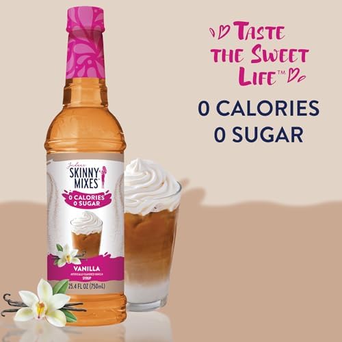 Jordan's Skinny Syrups Sugar Free Coffee Syrup, Vanilla Flavor Drink Mix, Zero Calorie Flavoring for Chai Latte, Protein Shake, Food and More, Gluten Free, Keto Friendly, 25.4 Fl Oz, (Pack of 6)