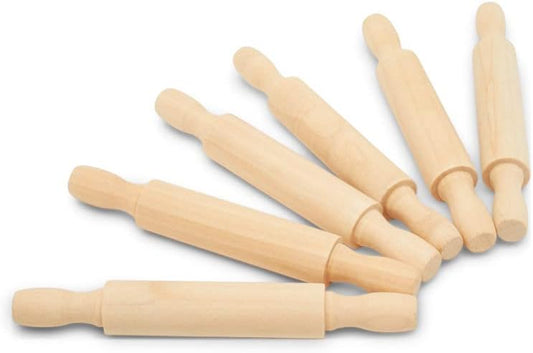 Wooden Mini Rolling Pin, 5 Inches Long, Pack of 12, Great for in The Kitchen, Play-doh, Crafting and Imaginative Play, by Woodpeckers