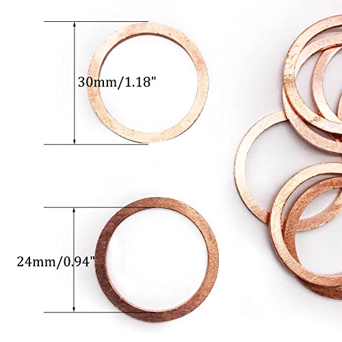M24 Flat Washer Copper Sealing Ring, 24mm ID 30mm OD 1.5mm Thickness Metric Sealing Gasket, 20 Pieces