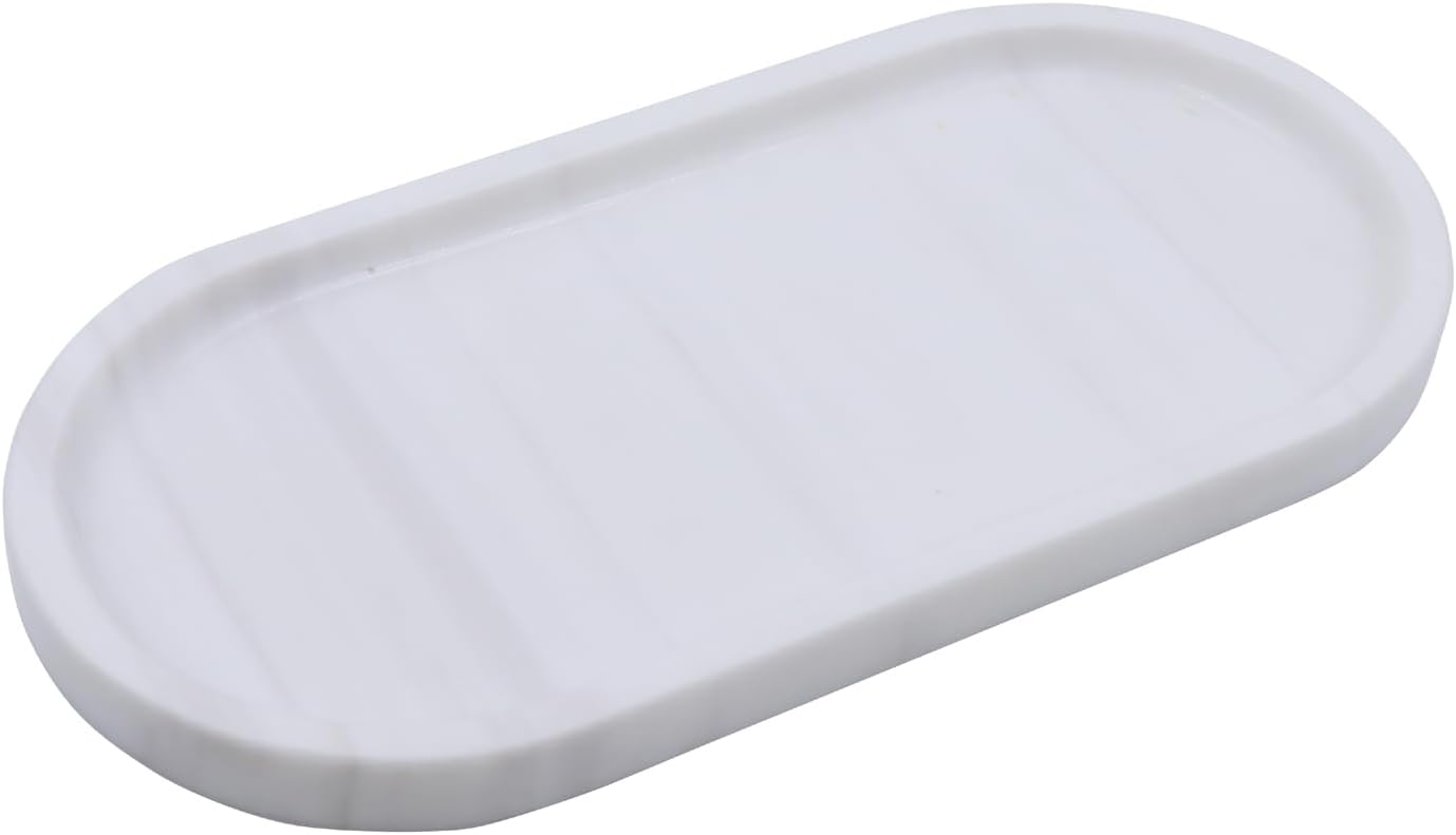 Natural Marble Tray, Oval Vanity Decorative Tray for Bathroom Counter, Countertop Stone Organizer, Catchall Tray for Kitchen, Perfume, Candles, Jewelry Dish Decorative Tray