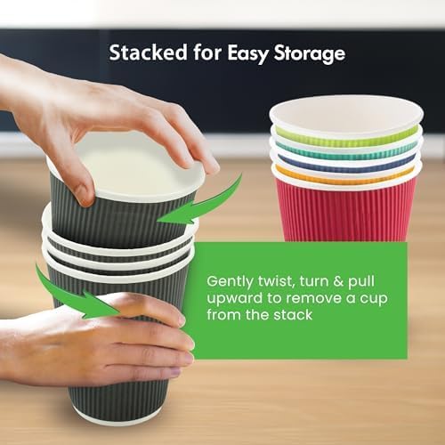 Restaurantware 12 Ounce Double Wall Disposable Coffee Cups, 500 Insulated Black Paper Tumblers with Rolled Rim Design, Lids Sold Separately for Hot Drinks like Tea, Hot Chocolate and More