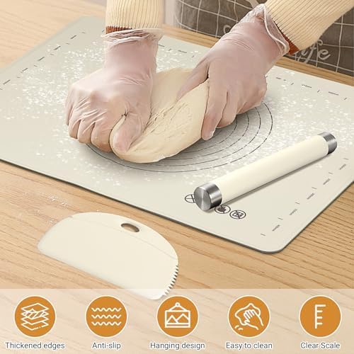 28" X 20" Dough Mat for Counter, Pastry Mats for Rolling Dough, Silicone Baking Mat with Measurements, Non Stick Silicone Pastry Mat, Kneading Counter Mat for Pastry, Bread, Cookies, Pizza