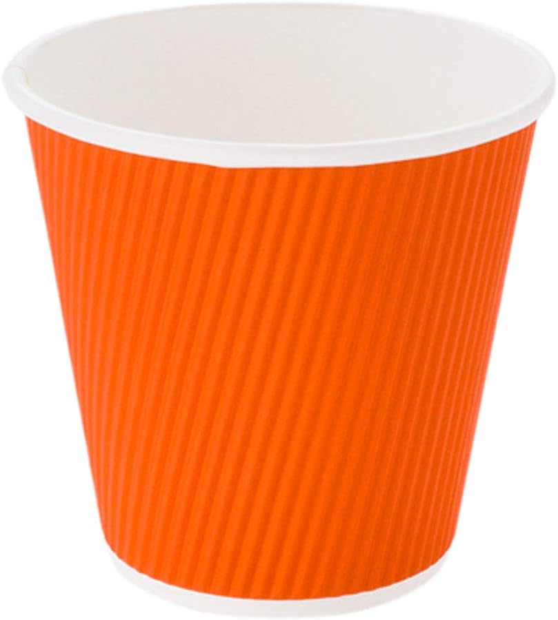 Restaurantware 8 Ounce Double Wall Disposable Coffee Cups, 25 Insulated Orange Paper Tumblers with Ripple Wall Design, Lids Sold Separately for Hot Drinks like Tea, Hot Chocolate, and More