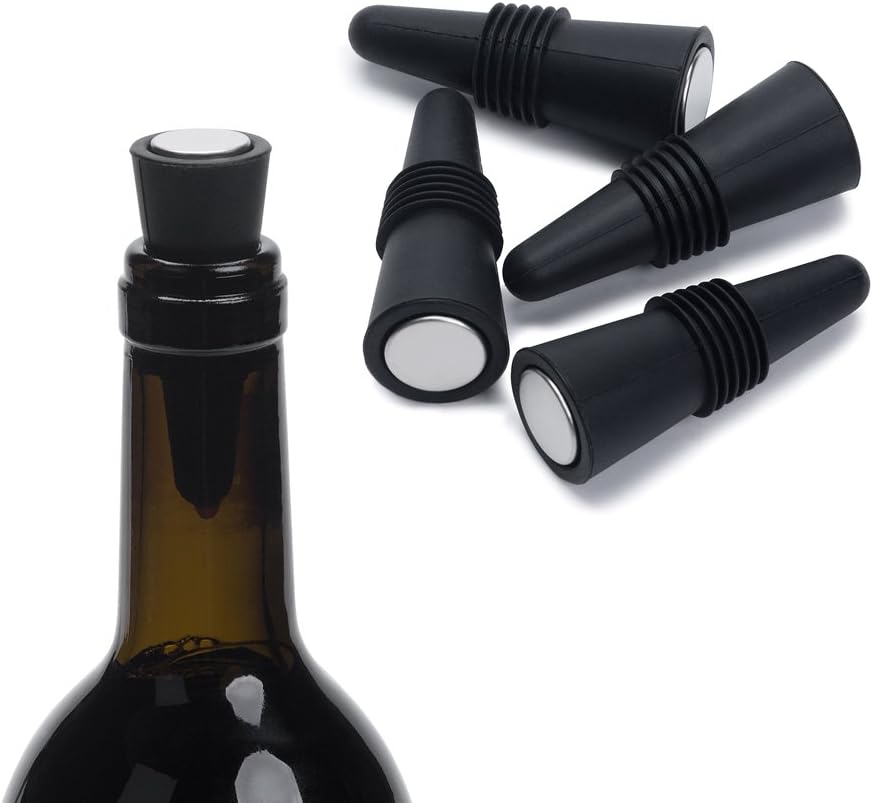 OHMAXHO Wine Stoppers (Set of 5), Silicone Wine Bottle stopper and Beverage Bottle Stoppers, Black
