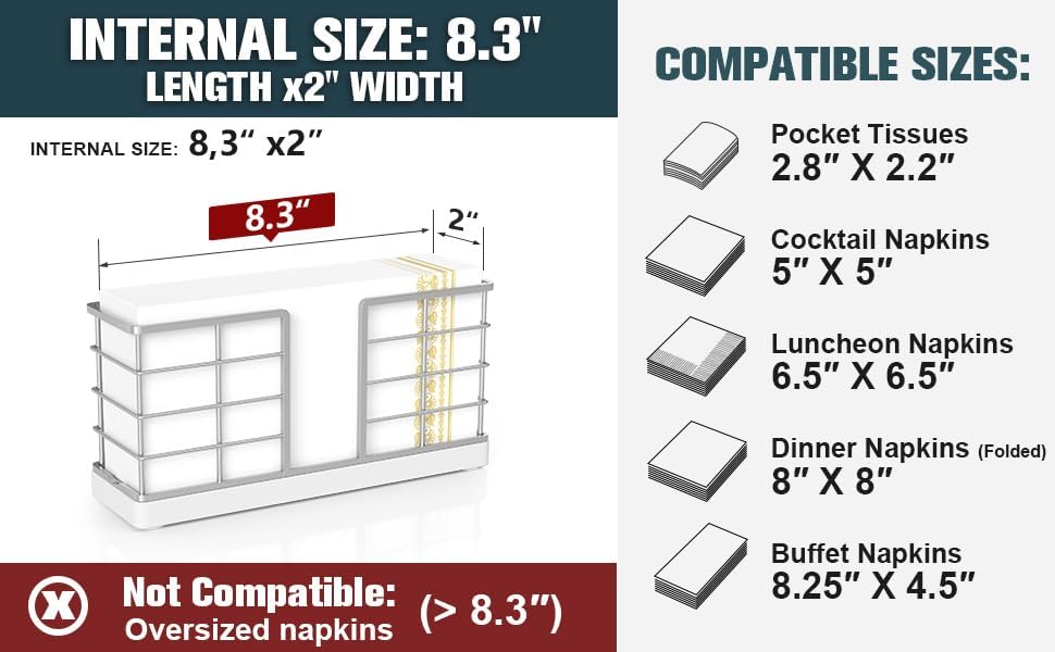 Wican Vertical Stance Bathroom Napkin Holder Takes Up Less Space for Small Guest Bathroom Oak and Iron Towel Tray for Powder Room Wooden Basket for Disposable Paper Hand Towels Silver and Matte White