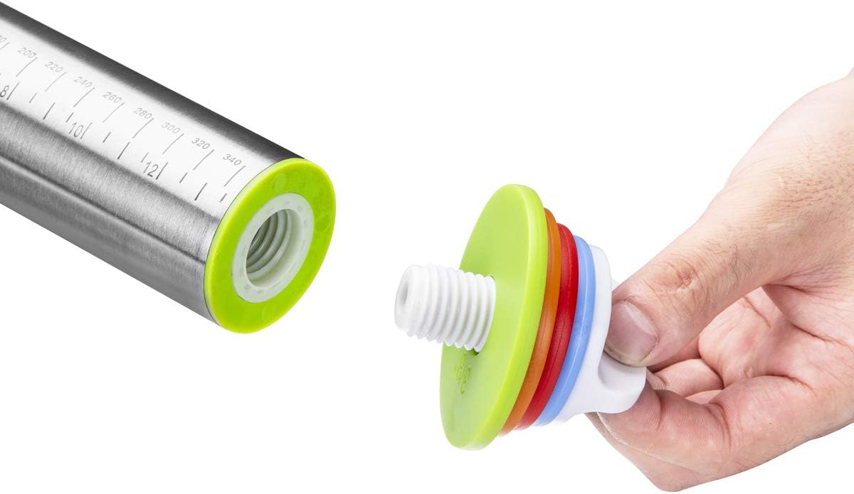 Rolling Pin and Pastry Baking Mat Set, Rolling Pins with Adjustable Thickness Rings, Stainless Steel Dough Roller for Baking Fondant, Pizza, Pie, Pastry, Pasta, Cookies (Purple)