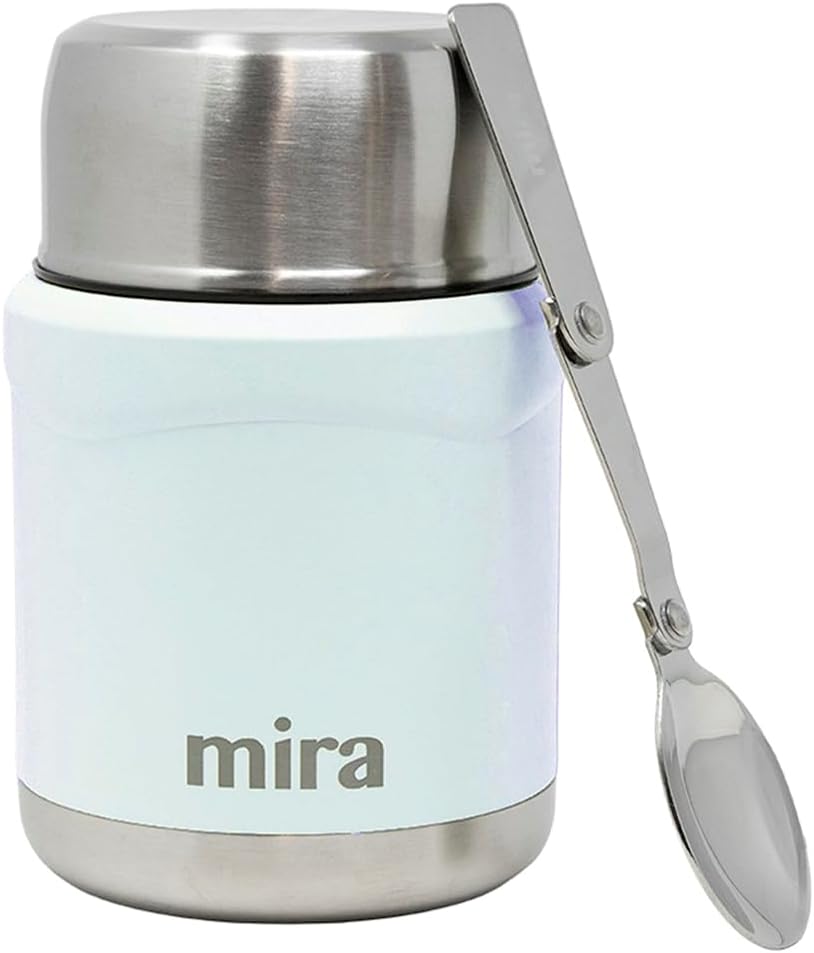 MIRA 15 oz Insulated Food Thermos for hot and cold foods - Leak-Proof Stainless Steel Container with Spoon - Pearl Blue