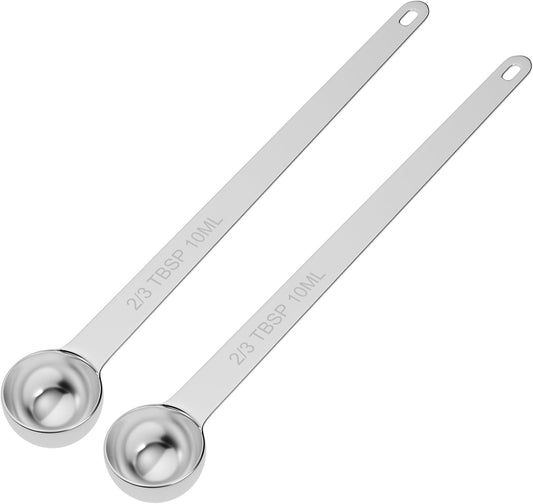 2PCS 2/3Tbsp(2tsp, 10ml) Extra Long Handle Measuring Spoon, Single Stainless Steel Individual Measure Scoop Only