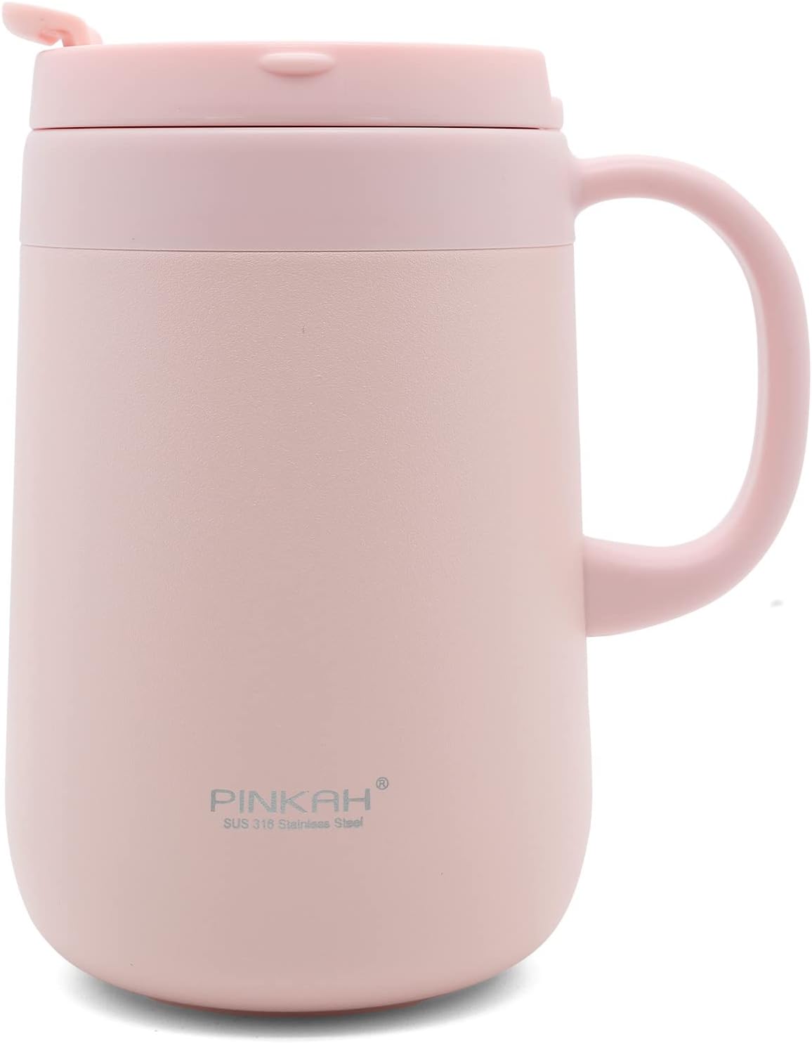 Stainless Steel Coffee Mug with Lid and Handle, Double Wall Vacuum Insulated Cup, 16oz, Pink