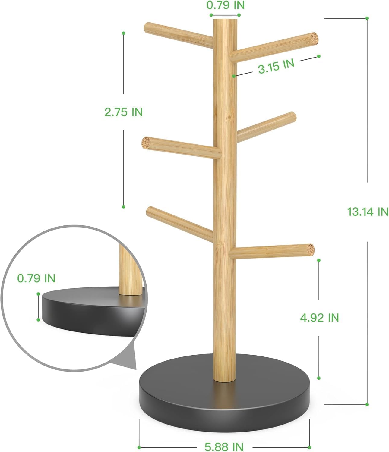 Wisuce Bamboo Mug Holder - Black Coffee Mug Tree Stand for Countertop - Organizer