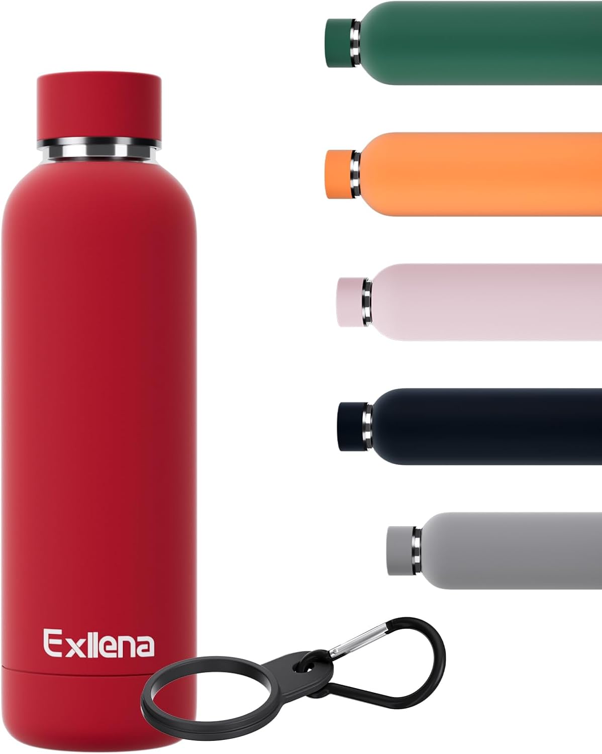 Slim Insulated Water Bottles for Travel 18oz with Clip, Double Wall Vacuum Stainless Steel Water Bottle Keeps Drinks Cold 24 Hrs/Hot 12 Hrs, 100% Leakproof, BPA Free（Red）