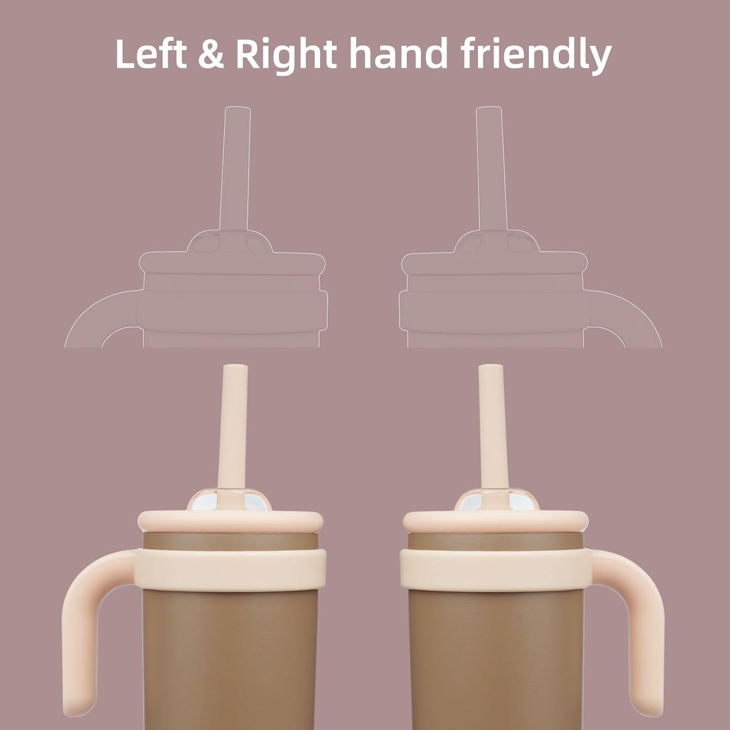 14 oz Tumbler with Side Handle, Insulated Water Bottle with Straw and 2 in 1 Lid, Stainless Steel Cup Travel Coffee Mug for Sports Office Gym,Brown