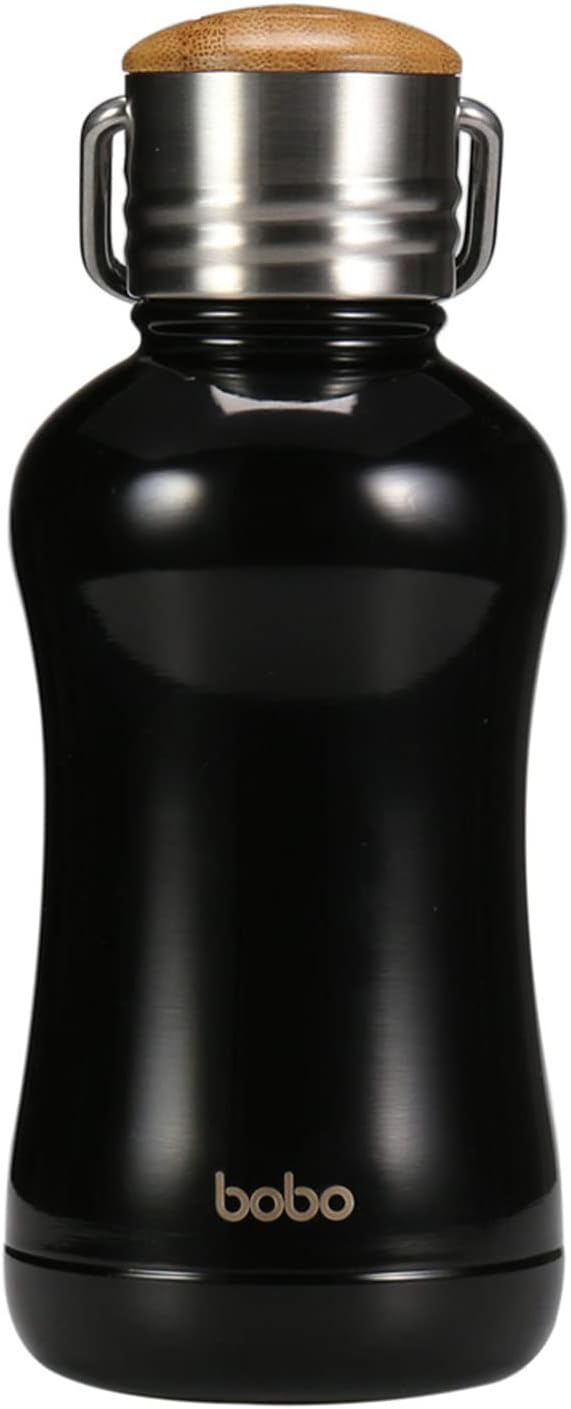 YOHKOH Mini Insulated Water Bottle With Bamboo Lid - 8.8oz Small Vacuum Insulated Water Bottle for Women Kids, 12 Hrs Hot & 24 Hrs Cold Stainless Steel Thermos Leak-Proof BPA-Free (8.8oz,Black)