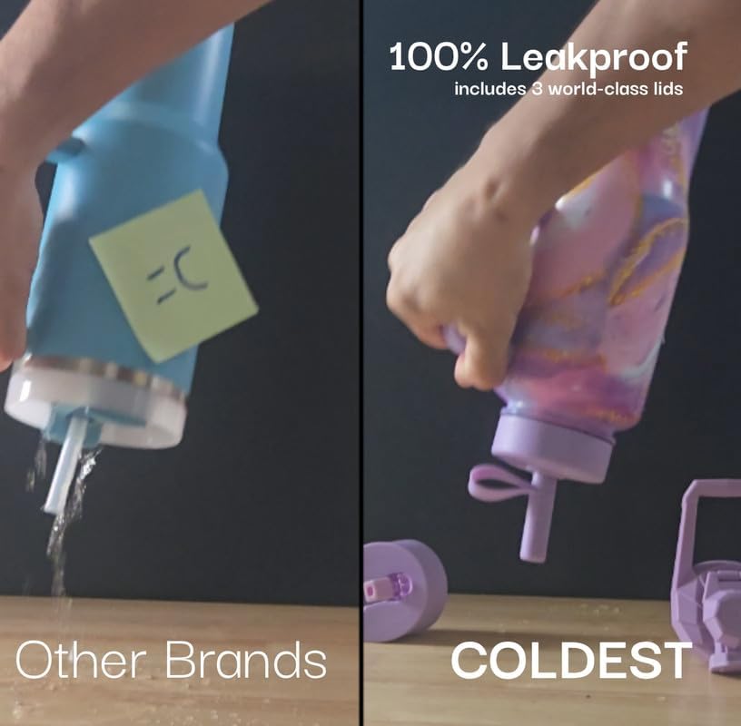 Coldest 40 oz Tumbler with Handle and Straw - 100% Leak Proof Insulated Tumbler with Lid and Straw (3 Lids) - Stainless Steel Tumblers for Women & Men - Cup Holder Friendly Base, 46 oz (Unicorn)