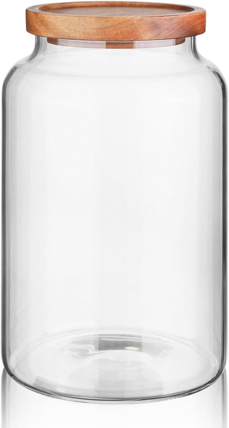 Labina Glass Storage Container Airtight Food Jars Kitchen Canister with Wood Lids, 88 Oz Wide Mouth Pantry Organization Glass Jar for Flour, Sugar, Cookie, Spagetti, Nuts and Candy