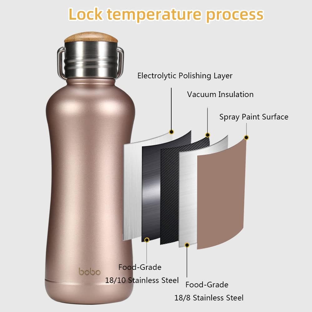 YOHKOH Mini Vacuum Insulated Water Bottle With Bamboo Lid - Stainless Steel Thermos Water Bottle for Women Girls Kids, Metal Sports Hot and Cold Water Bottle Leak-Proof BPA-Free (11.8oz,Gold)