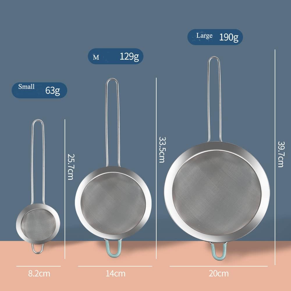 304 Stainless Steel 3.15 inch Fine Mesh Strainers for Kitchen, Colander-Skimmer with Handle, Sieve Sifters for Food, Tea, Rice, Oil, Noodles, Fruits, Vegetable 3inch