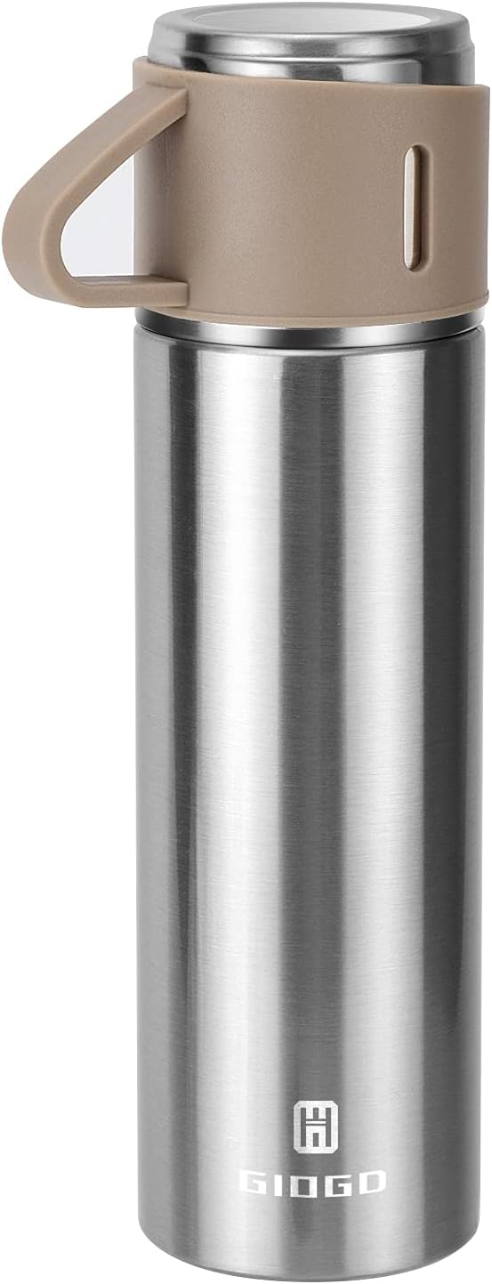 Stainless Steel Thermo 500ml/16.9oz Vacuum Insulated Bottle with Cup for Coffee Hot drink and Cold drink water flask.(Brown,Single)