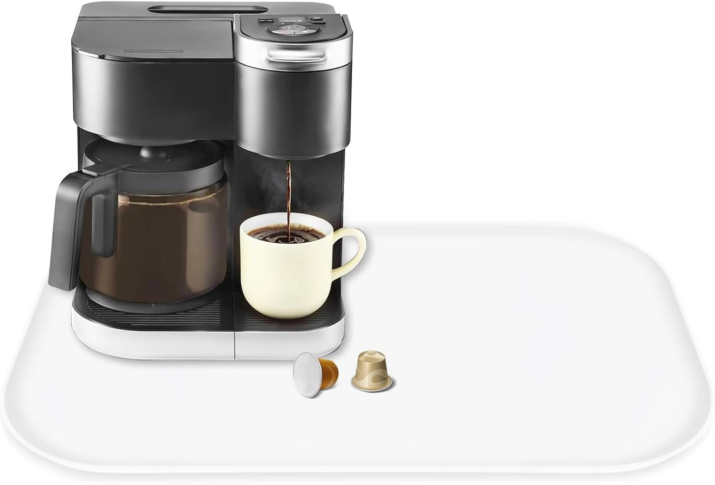 Silicone Coffee Maker Mat with Lip, 24'' x 16'' Heavy Duty Coffee Maker Mat for Countertops, Coffee Tray Fit Under Coffee Machine Appliance Automatic Machines Espresso Accessory, White
