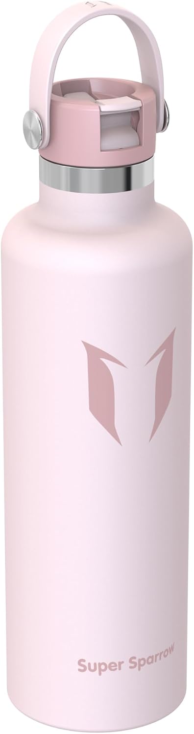 Super Sparrow Insulated Water Bottle - 17 Oz / 25 Oz / 32 Oz - Standard Mouth FlipFlow Flask - BPA Free, Leak Proof Drink Bottle- Ergonomic Straw Water Bottles for Work, Gym, Travel, Sports