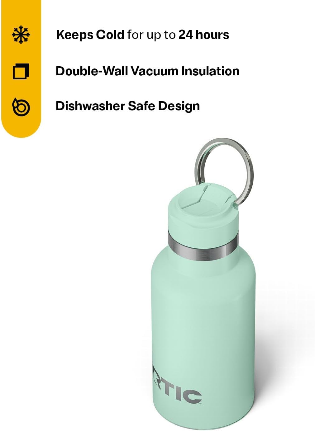 RTIC Little Journey Bottle with Straw, Insulated, Stainless Steel, Metal, Double Wall Vacuum-Insulation, Ceramic-Lined, Leak-Proof Lid, BPA-Free Water Flask for Sports, Travel, Fresh Mint