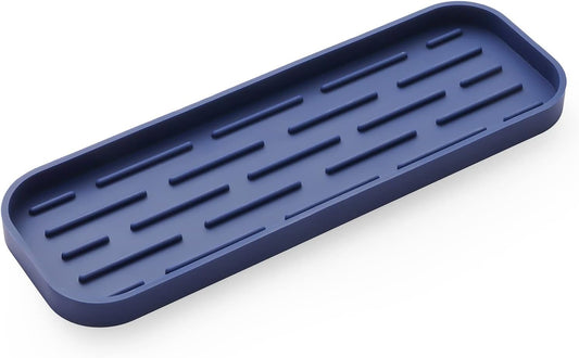 Silicone Kitchen Sink Organizer Tray for Multiple Usage,Eco-Friendly Sponges Holder for Kitchen Bathroom Counter or Sink,Dish Soap Dispenser,Scrubber,Bottle,Cup (Navy Blue, 12"×4")