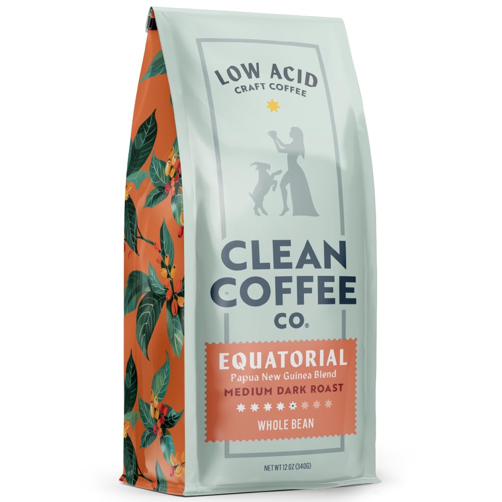 Clean Coffee Co. - Low Acid Medium-Dark Roast, Tested for Molds and Toxins, Papua New Guinea Blend, Notes of Milk Chocolate and Roasted Almonds (Whole Bean, 12 oz Bag)