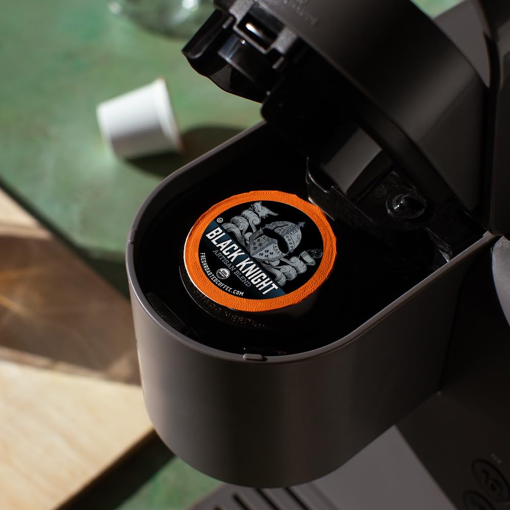 Fresh Roasted Coffee, Organic Black Knight | USDA Organic, Kosher | Dark Roast 96 Pods for K Cup Brewers