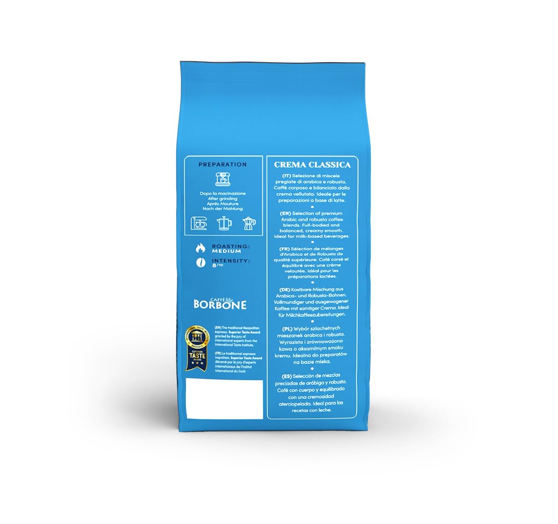 Caffe Borbone Whole Bean Coffee, Medium Roast Arabica and Robusta Blend, Crema Classica, Full-Bodied and Balanced Italian Coffee, 2.2 lb Bag