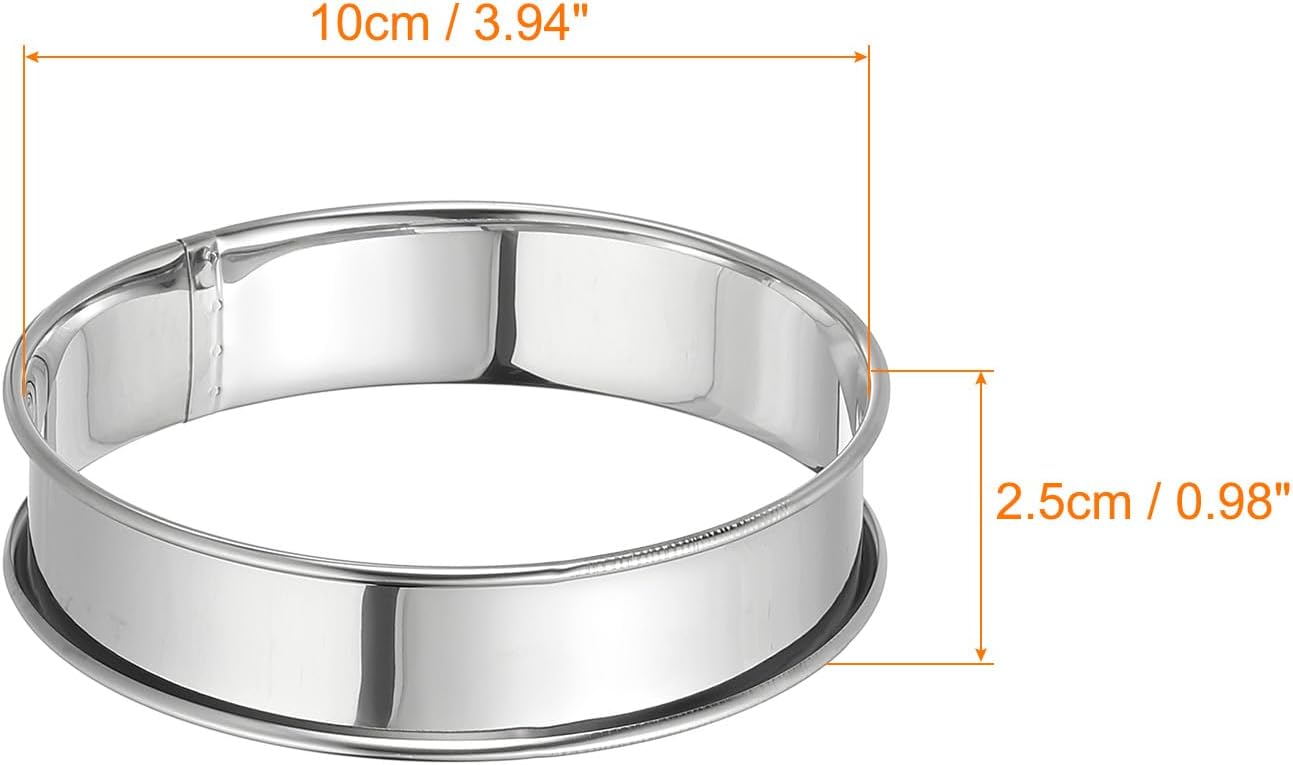 HARFINGTON 4pcs Crumpet Rings 3.94" Nonstick Round Cake Ring Stainless Steel Double Rolled English Pastry Rings for Kitchen Baking Crumpet Dessert, Silver