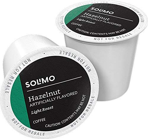 Amazon Brand - Solimo Light Roast Coffee Pods, Compatible with Keurig 2.0 K-Cup Brewers, Hazelnut Flavored, 100 Count (Pack of 1)