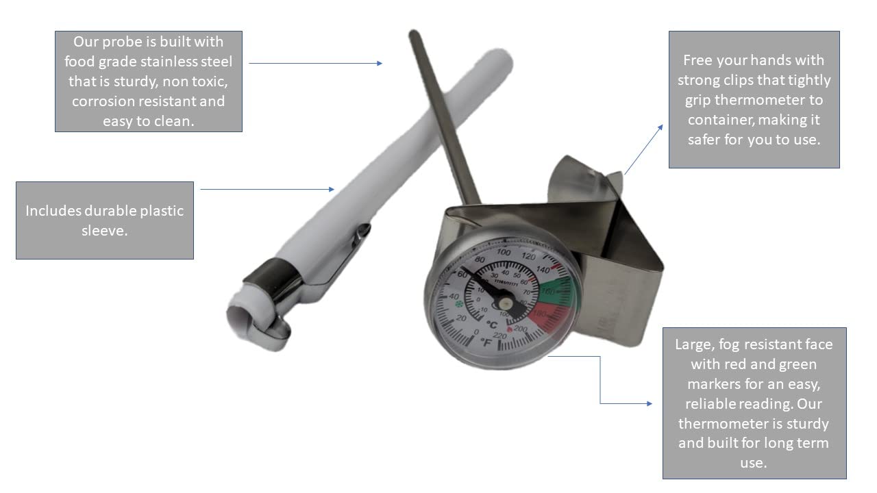 Rattleware Thermometer, Genuine Milk Frothing Thermometer and Barista Thermometer, Fast Readout and Clear Temperature Targets / 5" Probe, 1" Dial