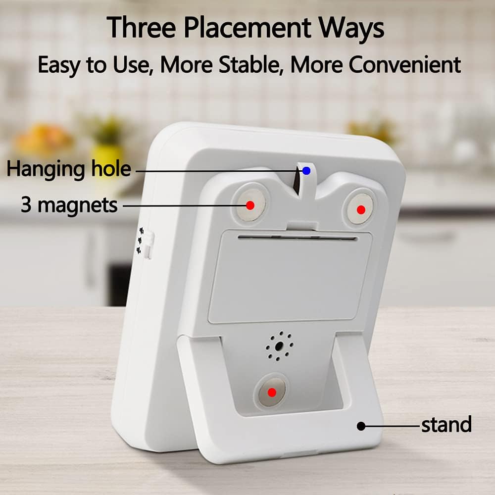 Digital Dual Kitchen Timer, 3 Channels Count Down/Up Triple Timer for Cooking, Magnetic Memory-Preset Large Display Adjustable Alarm Volume, Multi Times Management, 3A Battery Included, White
