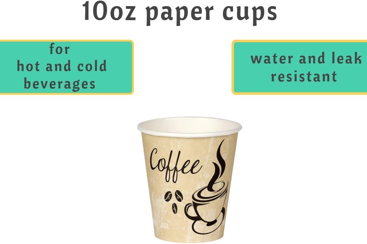 Smygoods Disposable Coffee Cups, To Go Paper Hot Cups, Classic Design (10 OZ, 100 Count) For Hot Beverages, Coffee, Tea, Espresso, Cocoa - Vasos Para Cafe