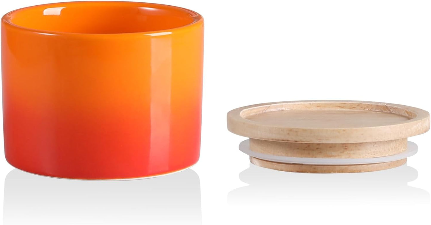 Sweejar Kitchen Canisters Ceramic Food Storage Jar, Stackable Containers with Airtight Seal Wooden Lid for Serving Ground Coffee, Tea, Sugar, Spice and More - 5 Fl Oz(Gradient Orange)