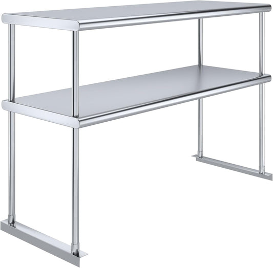 NSF Certified 18 Gauge Heavy Duty Stainless Steel Double overshelf with Brackets for Kitchens, Utility Rooms, Storage, Offices & Home
