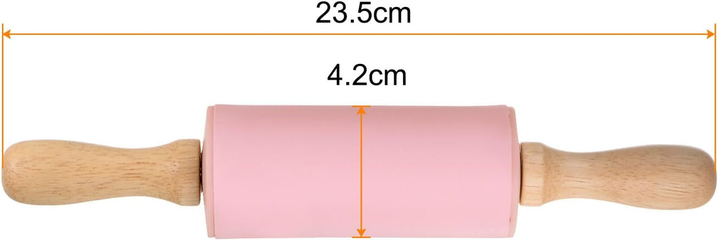 HARFINGTON Silicone Rolling Pins for Baking 9 Inch Wooden Handle Non Stick Rolling Pin Small Roller Playdough Rolling Pins for Dough Pizza Pastry Fondant Kitchen, Pink