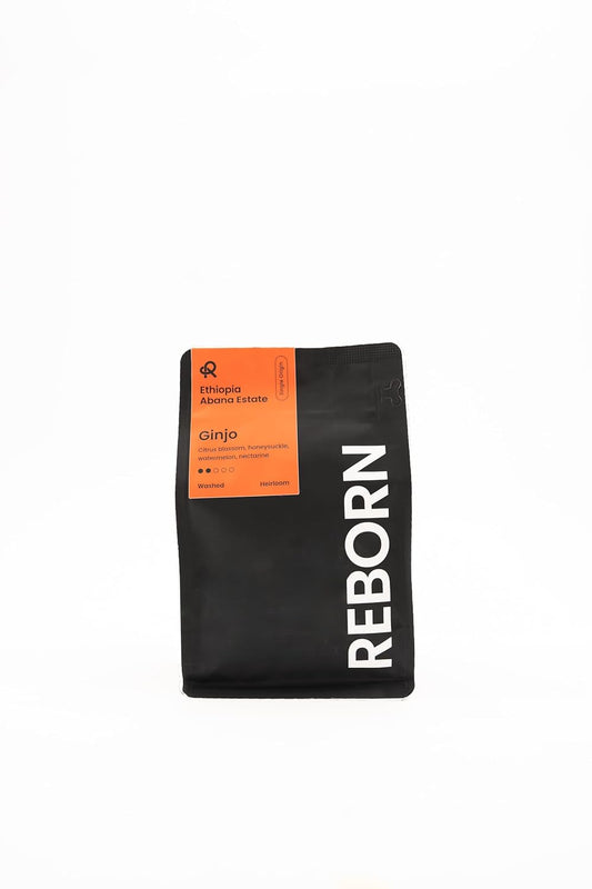 Reborn Coffee Specialty Whole Bean Coffee, Light-Medium Roast, 12 Ounce, Ethiopia Abana Estate Ginjo, Notes of Citrus Blossom, Honeysuckle, Watermelon, and Nectarine