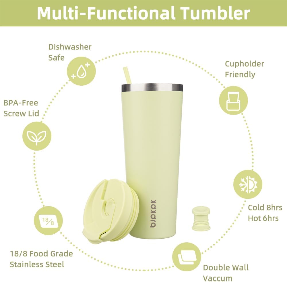 BJPKPK 26oz Insulated Tumbler With lid And Straw Stainless Steel Tumblers Travel Coffee Mug Reusable Thermal Cup,Macaron Green