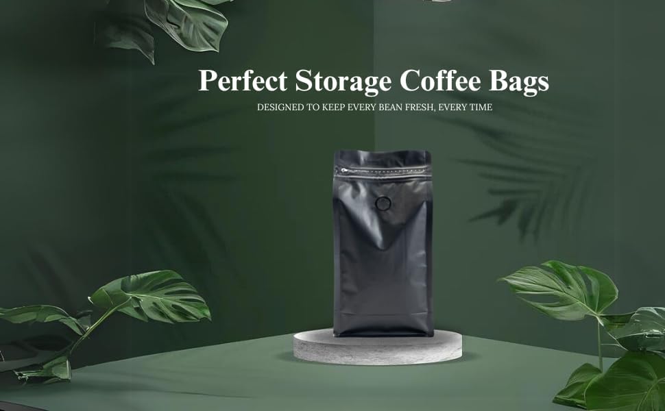 Premium Coffee Bags with Valve (100 pcs, 16 oz) Standing Coffee Beans Storage Bags, Reusable Heat Sealable Side Zipper Pouches, Eco-Friendly Packaging, Perfect for Home and Office - White