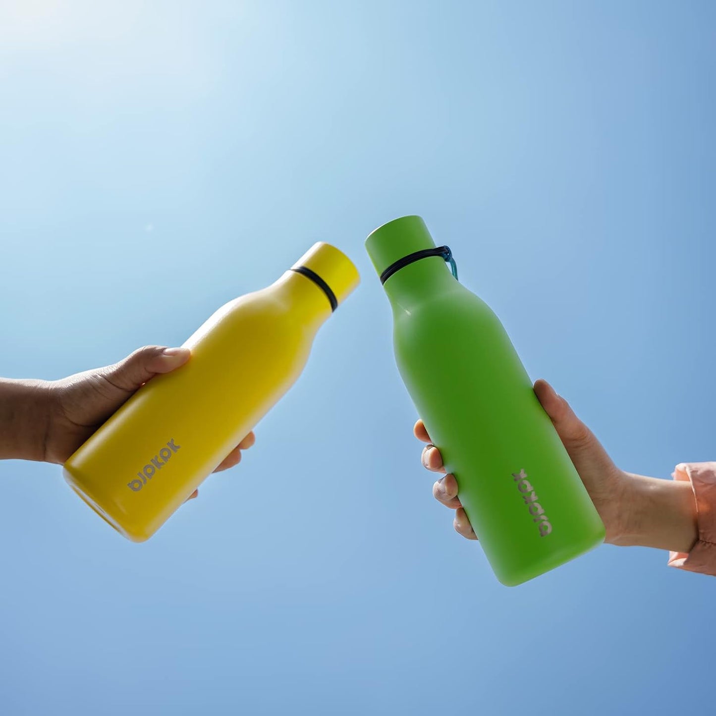 BJPKPK Insulated Water Bottles, 18 oz Stainless Steel Metal Water Bottle with Strap, BPA Free Leak Proof Thermos, Mugs, Flasks, Reusable Water Bottle for Sports & Travel, Yellow