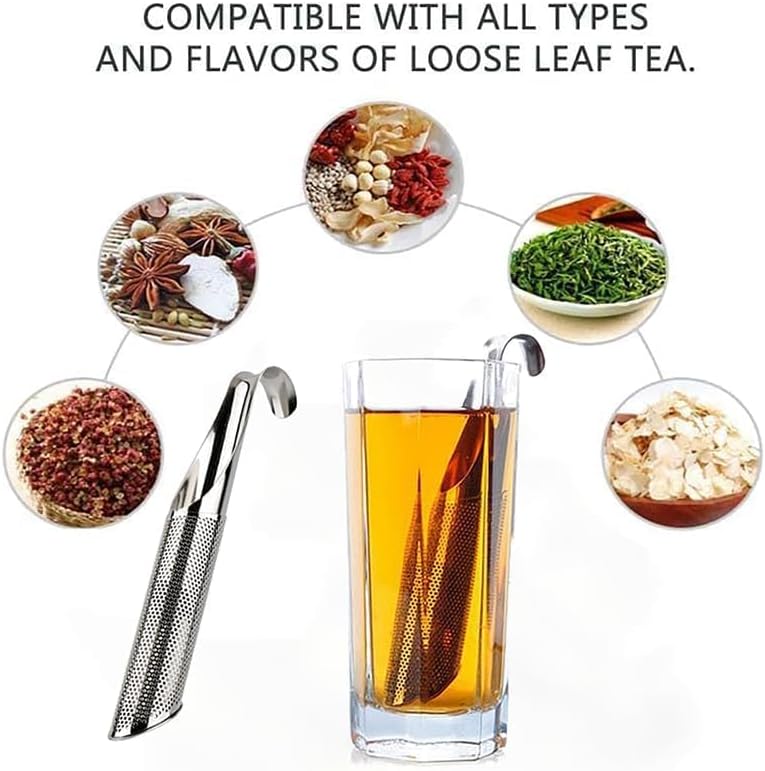 Stainless Steel Tea Diffuser, 2025 New Tea Artifact Creative Pipe Tea Infuser Mesh Strainer with Hanging Hook Handle, Universal Fine Holes Tea Interval Diffuser for Loose Tea Leaf Coffee Etc (4)