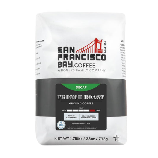 San Francisco Bay Coffee Coffee DECAF French Roast Ground Coffee, 28 oz Bag, Dark Roast, Swiss Water Process Decaffeinated