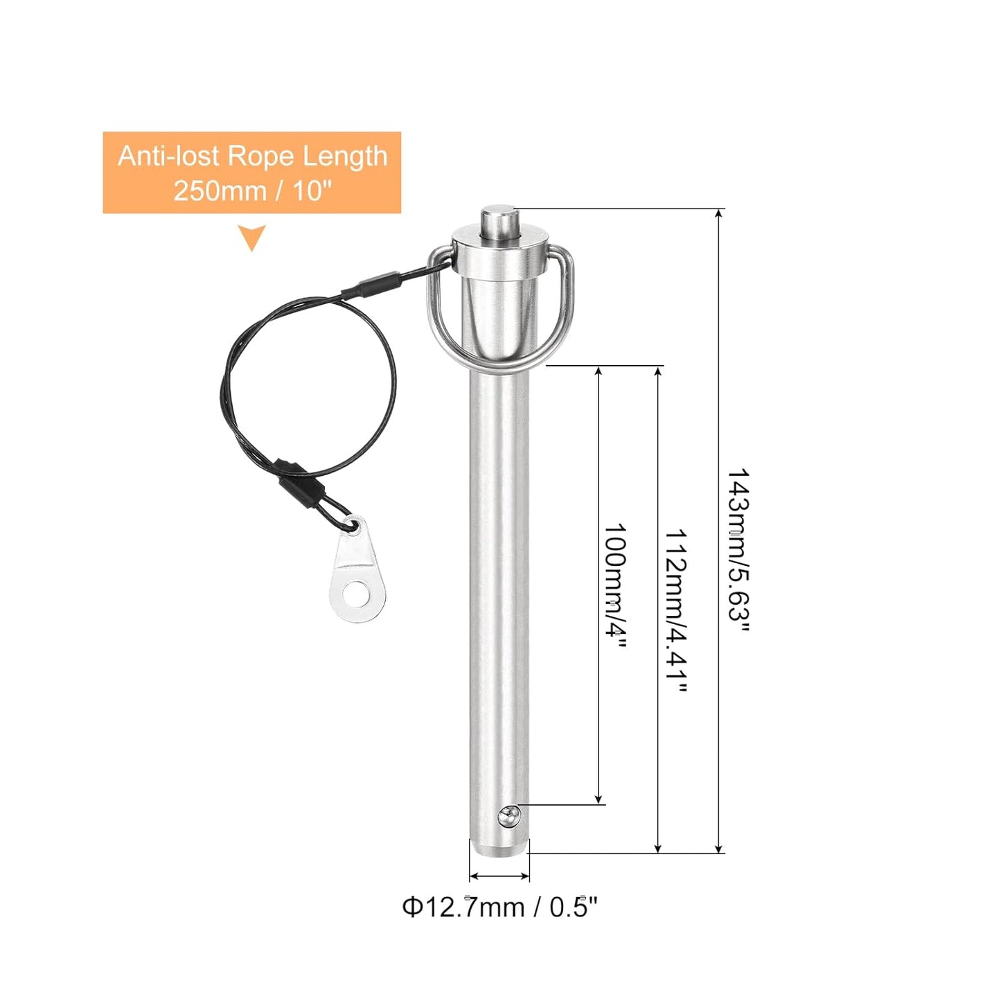 uxcell 1 Pcs Quick Release Pin, 1/2" x 4"(Dia. x L) Push-Button Ball Locking Pin 304 Stainless Steel Ring Handle Locking Pin with Wire for Audio Bimini Top Marine, Silver