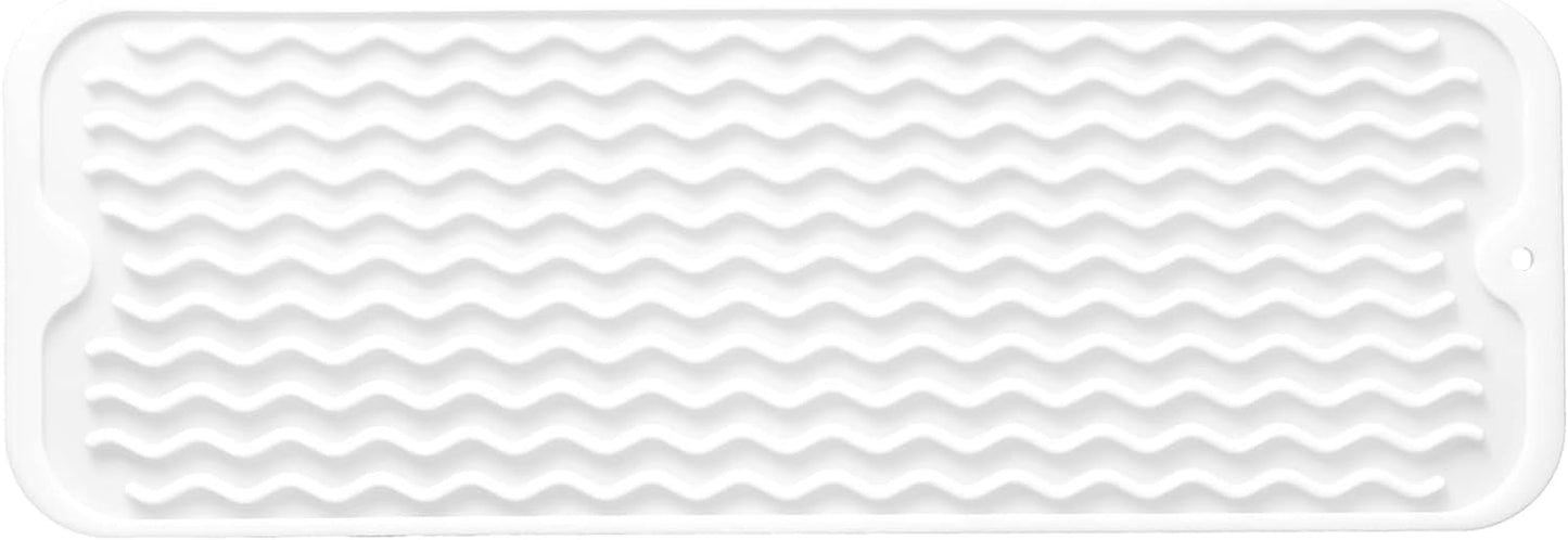 Silicone Dish Drying Mat for Multiple Usage,Easy clean,Eco-friendly,Heat-resistant Silicone Mat for Kitchen Counter,Sink,Bar,Bottle,or Cup White M 17 inches x 6 inches