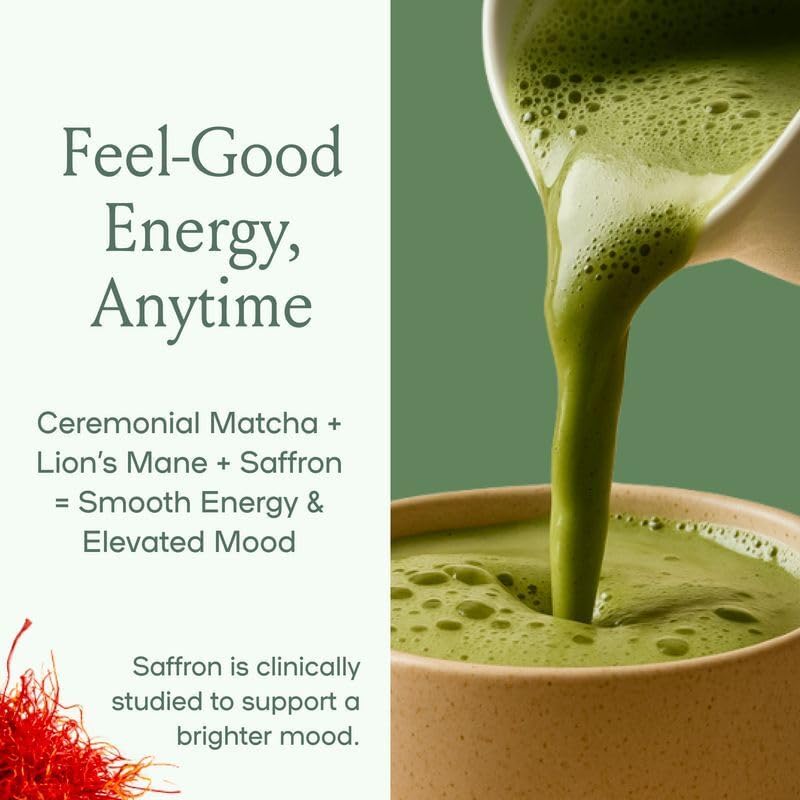 SPACE AND TIME Create - Mushroom Matcha Tea - 20 Cups of Creativity, Energy & Enhanced Mood - Organic Matcha Powder with Lions Mane, L-Theanine & Saffron