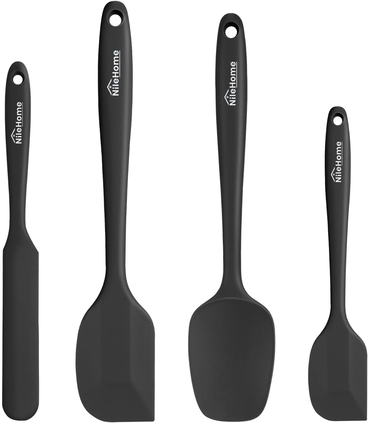 NileHome Silicone Spatula Set, Food Grade Rubber Spatula High Heat-Resistant Premium BPA-Free One Piece Seamless Design Cooking Spatulas Dishwasher Safe BPA-Free 4 pack (Black)