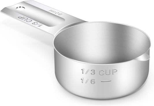 1PCS 1/3Cup (80ml, 2.7oz) Single Measuring Cup, Stainless Steel Measure Scoop, Metric and US Measurement, Dishwasher Safe