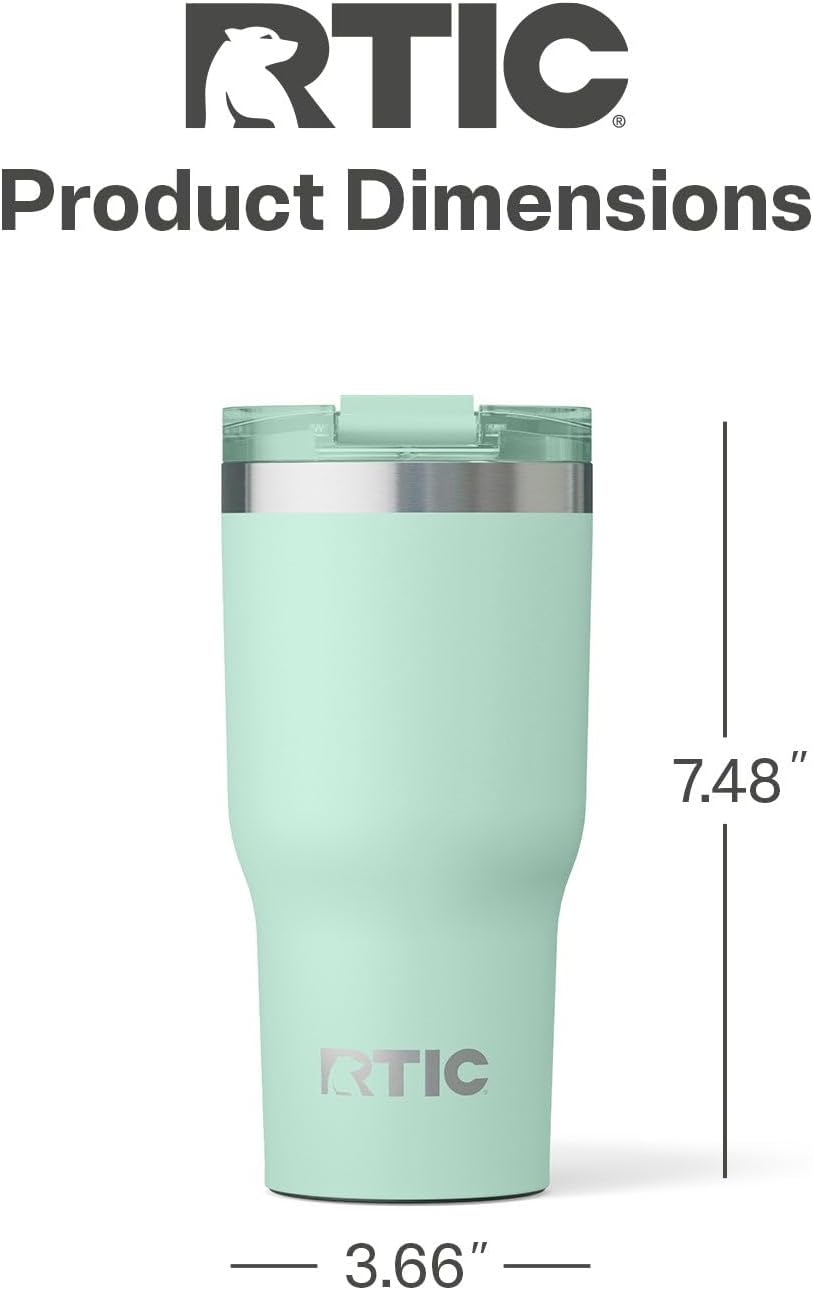 RTIC 20oz Essential Tumbler with Lid, Insulated, Stainless Steel, Metal, Double Wall Vacuum-Insulation, Ceramic Lined, Travel Cup for Iced Coffee, Tea, Hot and Cold Drink, Fresh Mint