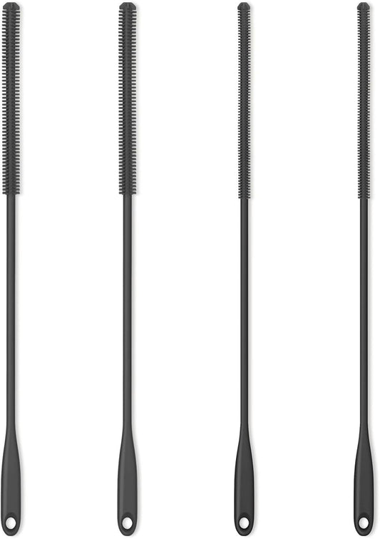 Silicone Straw Brush 4 Pack - (2 Small, 2 Wide) - 10 Inch Reusable Straw Cleaner, Pipe Cleaner, Glass and Detailing Tool (Charcoal)